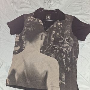 Diesel Black and Gray Owl Graphic Polo Shirt